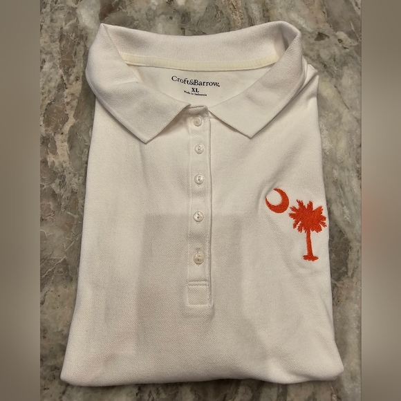 Croft & Barrow Classic White Polo Embroidered Orange Palmento Moon Top Shirt XL - Picture 10 of 10
